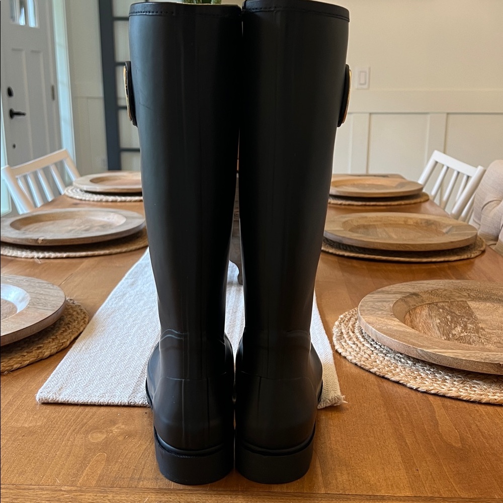 Tory Burch Navy Blue Tall Logo Rain Boots - Picture 5 of 8